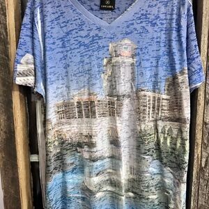 Blue Graphic Caesars  V-Neck women’s shirt